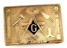 Vtg Solid Bronze Masonic Belt Buckle Freemasons Harry Klitzner Shriner Artist picture
