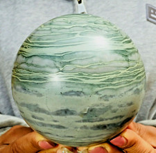 1730g Large Green Zebra Stone Jasper Crystal Quartz Sphere Ball Healing Mineral picture