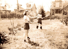 1946 Young Ladies Play Badminton In Backyard RARE VINTAGE Photo Snapshot picture