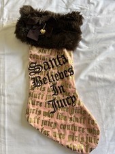 RARE Juicy Couture Santa Believes in Juicy Fur Brown Pink Christmas Stocking picture