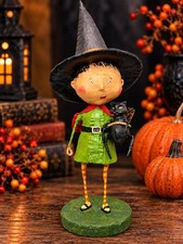 Lori Mitchell Witchy Hazel Witch Black Cat Halloween 9.5” Figurine No Bucket HTF picture