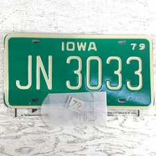 1979 Iowa Green License Plate New With Registration Tag JN 3033 picture