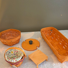 Longaberger basket 5 piece lot set including baskets and accessories 2001-2006 picture