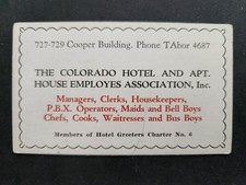 1940s vintage Colorado Hotel & Apt House Employees Assoc Card Denver Union LABOR picture