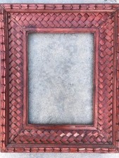 Hand Carved Vintage Wooden Mirror Art Frame Opening 19H x 15W Tropical Motif picture