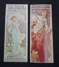 Vintage 1966/1967 Alphonse Mucha Art Nouveau Postcards C25 & C37 Tall Panoramic picture