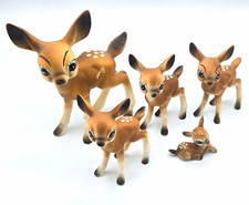 Vintage Ceramic Big Eyed Doe Deer with 4 Fawns Figurine JAPAN Anthropomorphic picture
