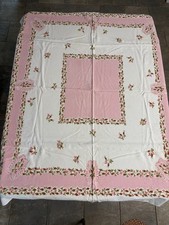 Vintage Tablecloth Pink Rose Buds Flaws Read Description picture