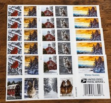 Genuine USPS Forever Stamps – Winter Scenes – 5 Sheets of 20 – 100 Stamps picture