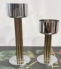 PAIR OF VINTAGE BRUTALIST MCM BRASS AND CHROME CANDLE HOLDERS~ picture