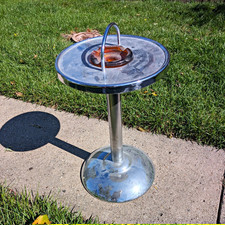 Vintage Chrome Floor Standing Pedestal Ashtray w/ Amber Glass Insert & Handle picture