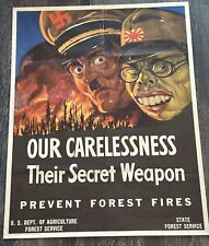 OUR CARELESSNESS Their Secret Weapon Prevent Forest Fires Poster WWII Propaganda picture