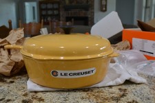 Le Creuset #27 Cassadou Cast Iron inside- Yellow Deep Skillet w/Lid L125 picture