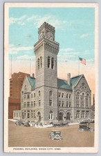 Sioux City Iowa Federal Building Clock Tower Vintage Postcard 1920s Cars picture
