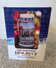 Budweiser Holiday Stein 1995 “Lighting The Way Home” Clydesdales new unopened picture