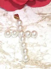 Christian Bridal Shower gift for bride Pearl Cross Gift for Mother Wife 18k GOLD picture