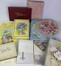 Vintage Stationery Lot Greeting Card Box Set Guest Book Address Book Unused picture