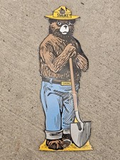 ORIGINAL 1950'S VINTAGE SMOKEY THE BEAR PORCELAIN SIGN. picture