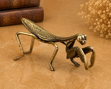 Mini Vintage Brass Praying Mantis Statue Ornament Animal Collectible Insect Art picture