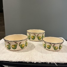 Vintage Kobe Metal Enamel Bowl Pears JC Penny No Lid 3 Different Sizes Lot Of 3 picture