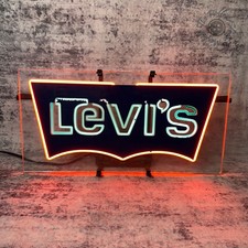 Vintage 1970s Levi's Batwing Neon Store Display Sign 24x12 3-Layer Glass picture