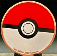 1 oz .999 Fine Copper Round – Red & White Poké Ball Obverse – Pikachu Reverse picture