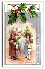Santa Claus Brown Coat White Hood Father Christmas UNP Embossed UDB Postcard XB2 picture