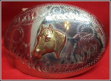 Awesome COMSTOCK German Silver Horse Head Hand Engraved Cowboy Belt Buckle picture