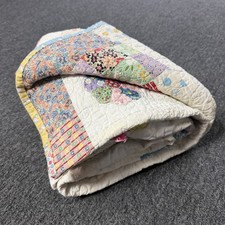 Handmade RARE Colorful Patchwork Granny Floral Cottage Quilt Vintage 30s 71”x69” picture