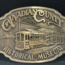Vintage 1984 Canadian County Museum Brass Trolley Limited Edition Belt Buckle picture