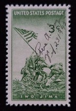 1945 Iwo Jima Scott #929 3¢ Stamp Signed Rene A. Gagnon Flag Raiser WWII Japan picture
