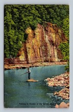 Vintage Fishing Big Sandy River Kentucky Linen Postcard Elkhorn City Curteich picture