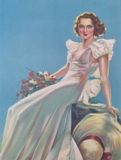 Original Vintage 1935 Alberto Vargas Summertime Pin Up Calendar Print 12x16 picture