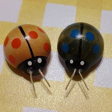 Lot Of 2 Vintage Wooden Ladybug Fridge Magnet Very Cute magnets  picture