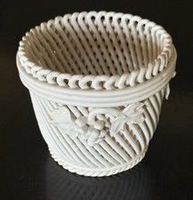 Vintage Italian Capodimonte Lace Weave & Grape Motif Design Planter / Cache Pot picture