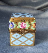 Limoges France PV Peint Main Porcelain Perfume Casket Chest Box 4 Cobalt Bottles picture
