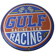 Vintage Gulf Gasoline Sign - Racing Automobile Porcelain Gas Pump Sign picture