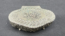 VTG Victorian Ornate Cast Metal Jewelry Trinket Box Velvet Lined Lux Vanity picture