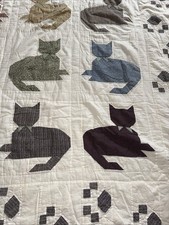 VTG JC Penney Patchwork Cat Kitty Paw Print Border Quilt 82x82”  Hard To Find picture