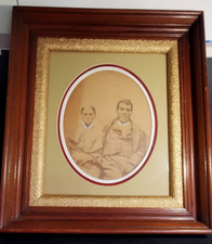 Victorian Walnut Eastlake Frame Gilt Stipple Liner Sepia Portrait Man Woman picture