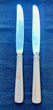Vintage Pair P.R. Stainless Dinner Knives Diamond Crosshatch Handles 9