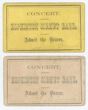 c1860 Hopkinton NH Cornet Brass Band Concert 2 Admission Tickets Civil War Era picture