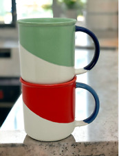 Set of 2 Starbucks Wavy Swirl Stoneware Ceramic Tea Cup Mug 12 oz picture
