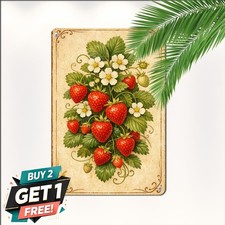 Sweet Juicy Strawberries Garden Fruit Farm Greenhouse Metal Tin Sign Plaque Art picture