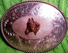 Awesome HIGH END SOLID STERLING SILVER Front Horse Head TROPHY Belt Buckle picture