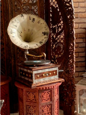 Antique WORKING Columbia Grafonola Wind Up Phonograph Record Player With Horn picture