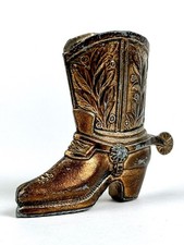 VTG 60s Bronze-Toned Metal Cowboy Boot Western Match/Toothpick Holder Japan picture