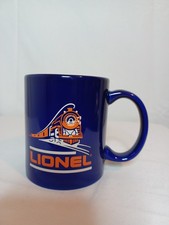 RARE Lionel Trains Coffee Mug Navy Blue Ceramic Cup Orange Train Logo picture