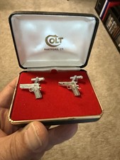 Rare Vintage Colt .45 ~ STERLING Employee Cuff Links Set ~ Branded Box picture