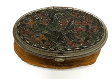 Antique Delaware Water Gap PA Souvenir Trinket Box Leather Metal Butterfly c1900 picture